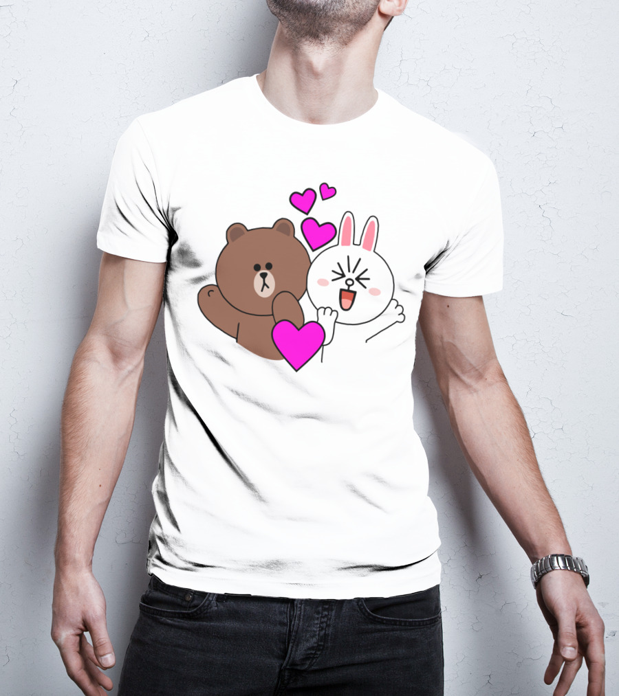 Brown Bear Cony Bunny Rabbit With Hearts Love T-Shirt