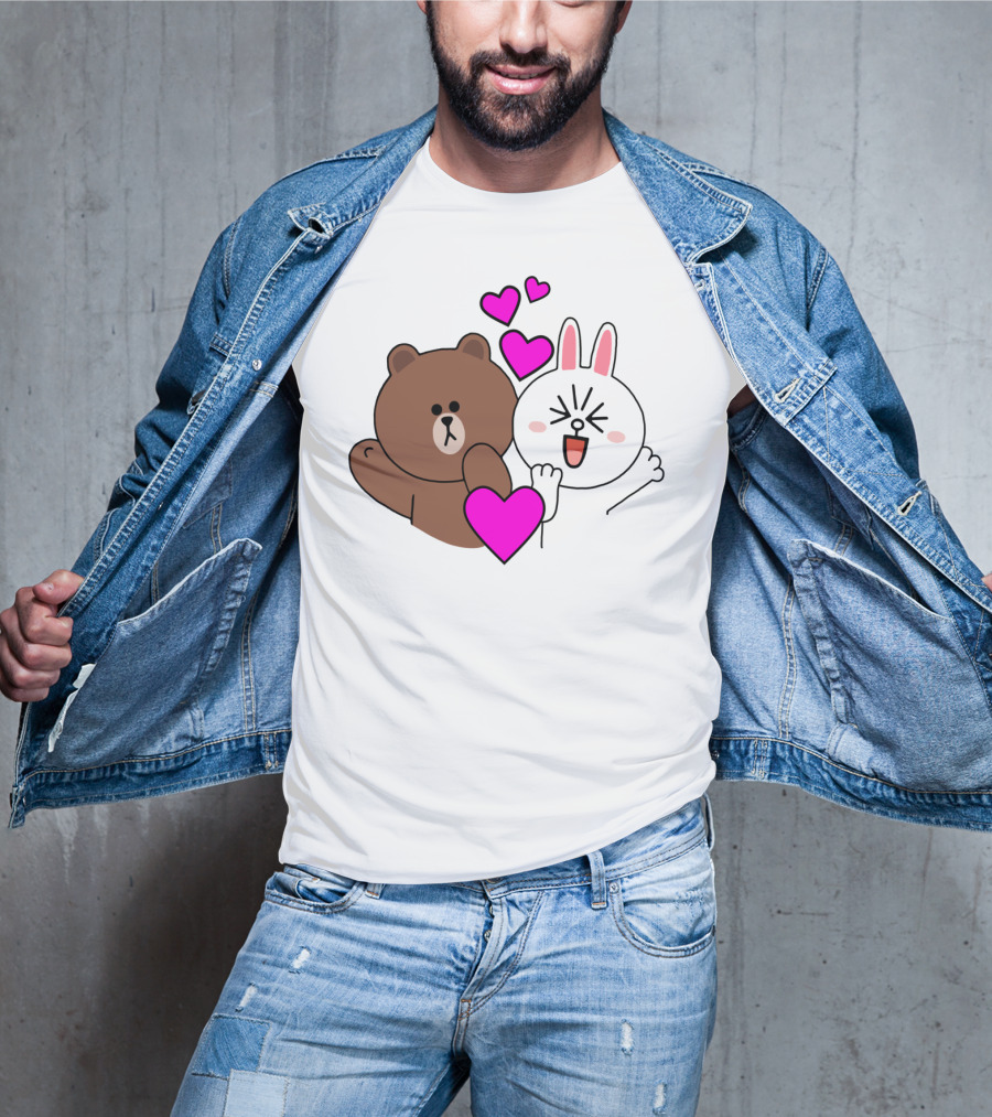 Brown Bear Cony Bunny Rabbit With Hearts Love T-Shirt
