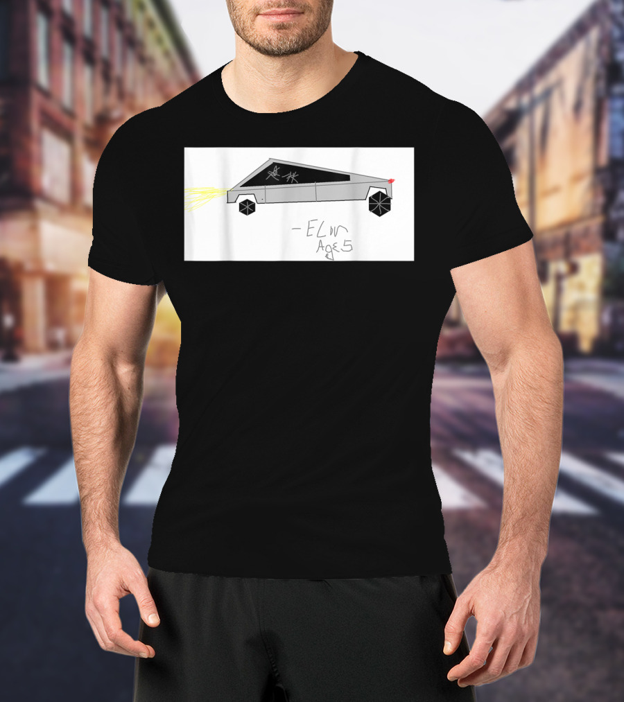 Cyber Futuristic Truck Drawing By Elon Age 5 Child Auto T-Shirt