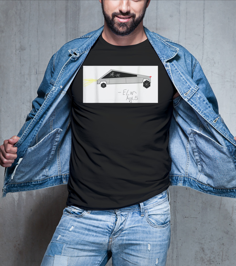 Cyber Futuristic Truck Drawing By Elon Age 5 Child Auto T-Shirt