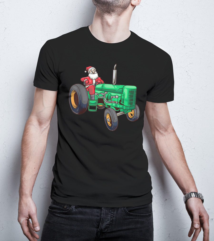Santa Claus Riding Green Farm Tractor T-Shirt