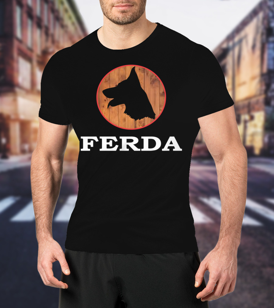 Ferda Dog Silhouette On Wood Background T-Shirt