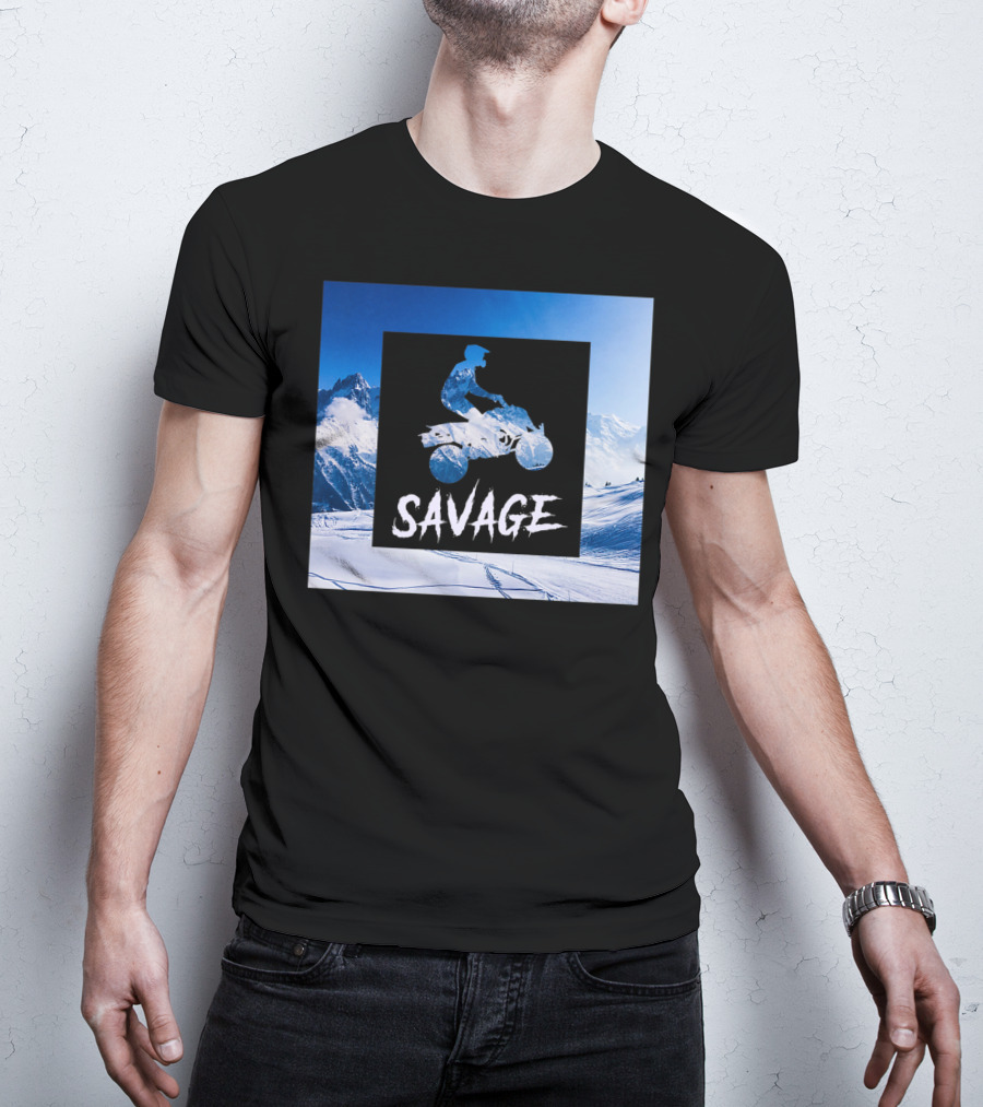 Savage Quad Bike Adventure 4Wheeler ATV In Snowy Mountains T-Shirt