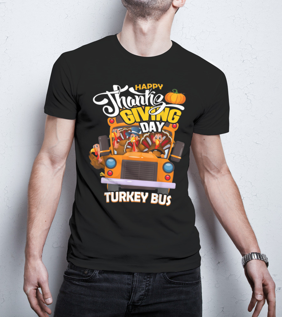 Happy Thanksgiving Day Turkey Bus T-Shirt