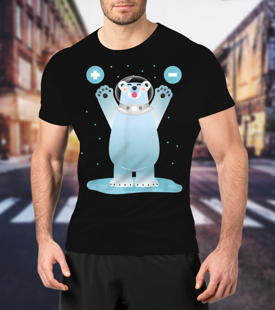 Funny Polar Bear In Space Helmet With Plus And Minus Chemistry Symbols T-Shirt