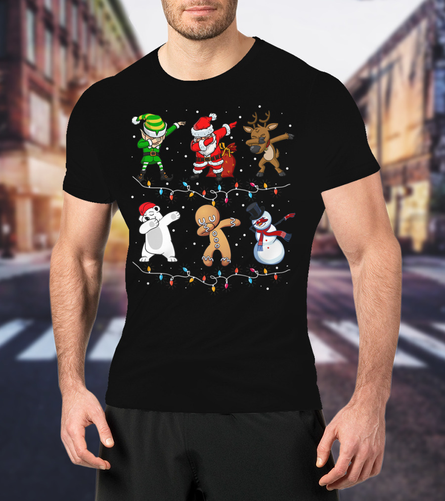 Funny Dabbing Santa Elf Reindeer Polar Bear Gingerbread Snowman T-Shirt