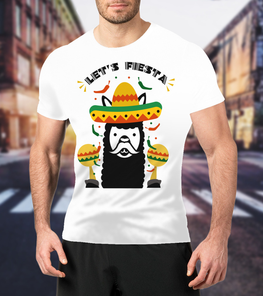 Funny Llama Let's Fiesta Sombrero And Maracas Party T-Shirt