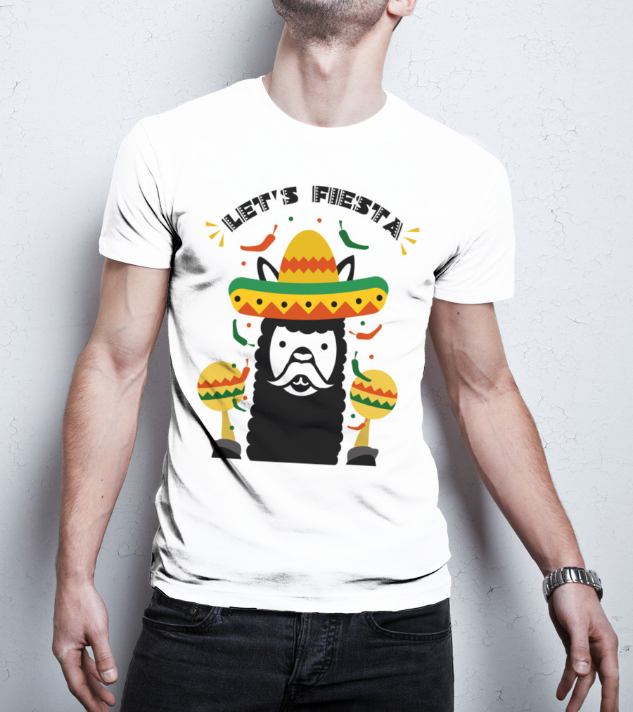 Funny Llama Let's Fiesta Sombrero And Maracas Party T-Shirt