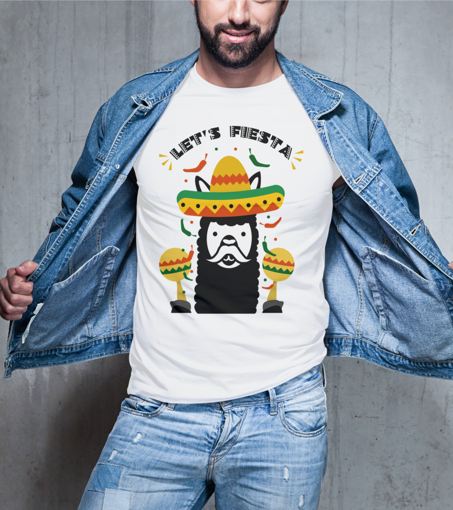 Funny Llama Let's Fiesta Sombrero And Maracas Party T-Shirt