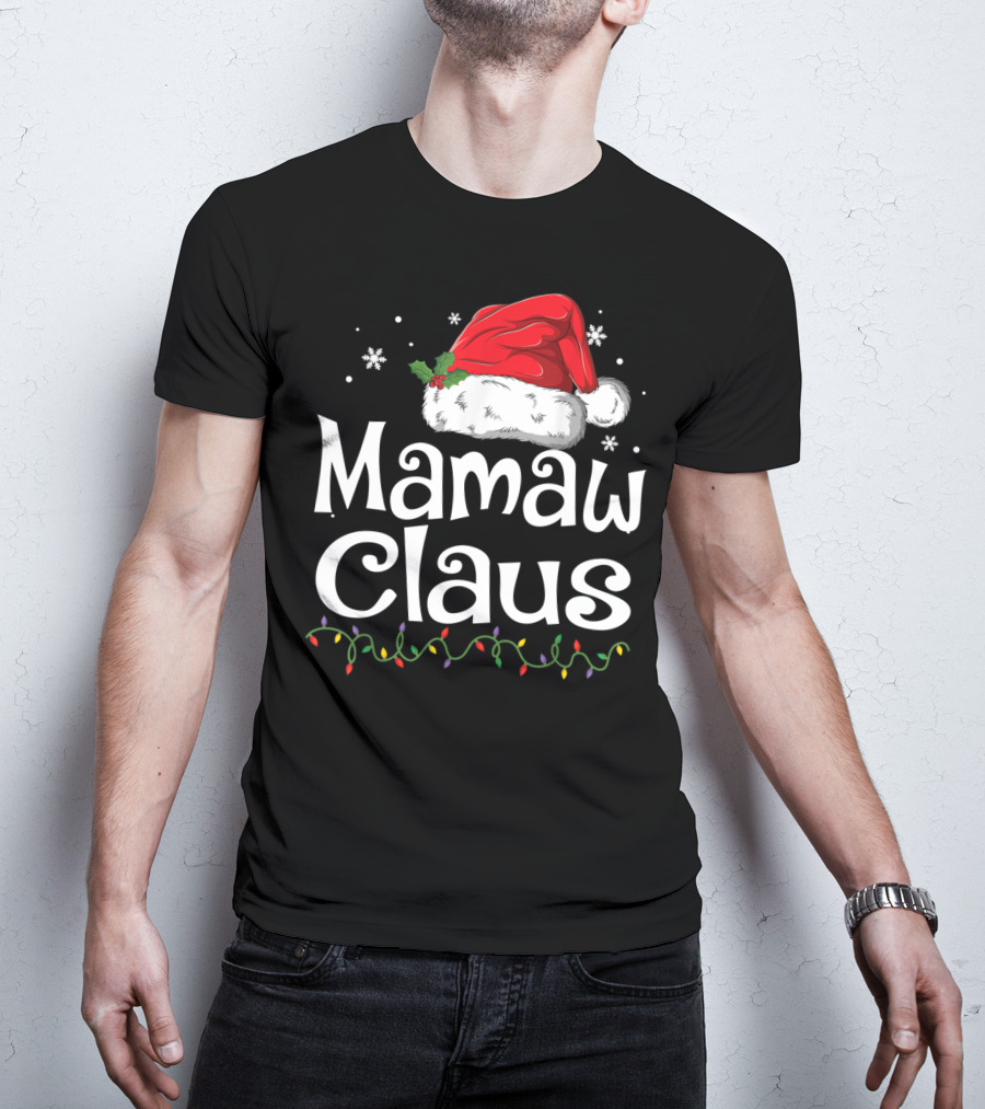 Mamaw Claus Santa Christmas Lights Snowflakes T-Shirt