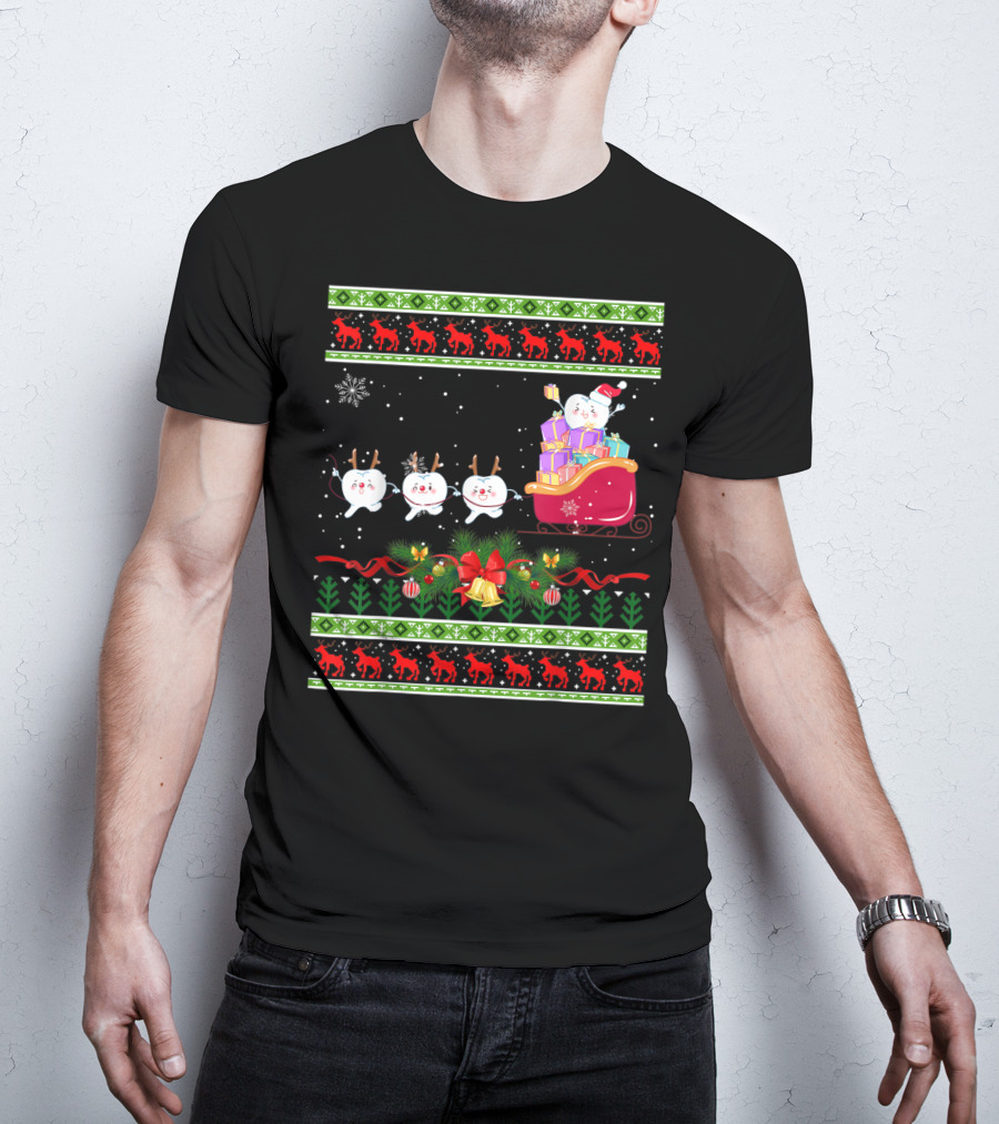 Funny Christmas Tree Dental Snowmen In Santa's Sleigh T-Shirt