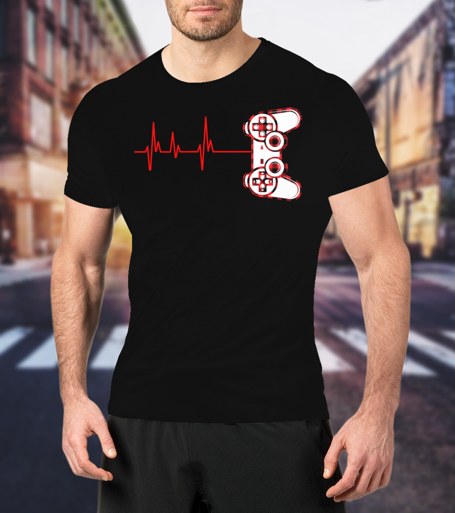 Heartbeat Red Buffalo Plaid Gamer Video Game Controller T-Shirt