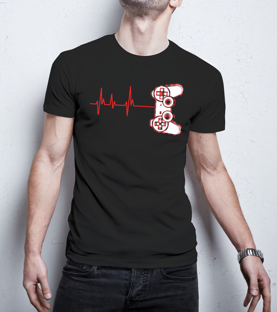 Heartbeat Red Buffalo Plaid Gamer Video Game Controller T-Shirt