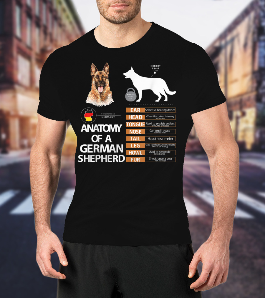 Anatomy Of A German Shepherd Ear Head Tongue Nose Tail Leg Howl Fur T-Shirt