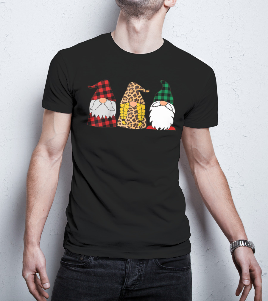 Gnomes Red Plaid Leopard Print Green Plaid T-Shirt