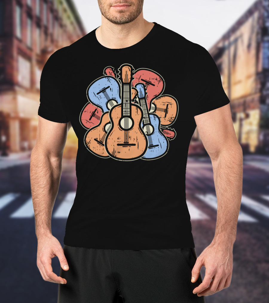 Colorful Guitars And Ukuleles Funny Guitarist Musician T-Shirt