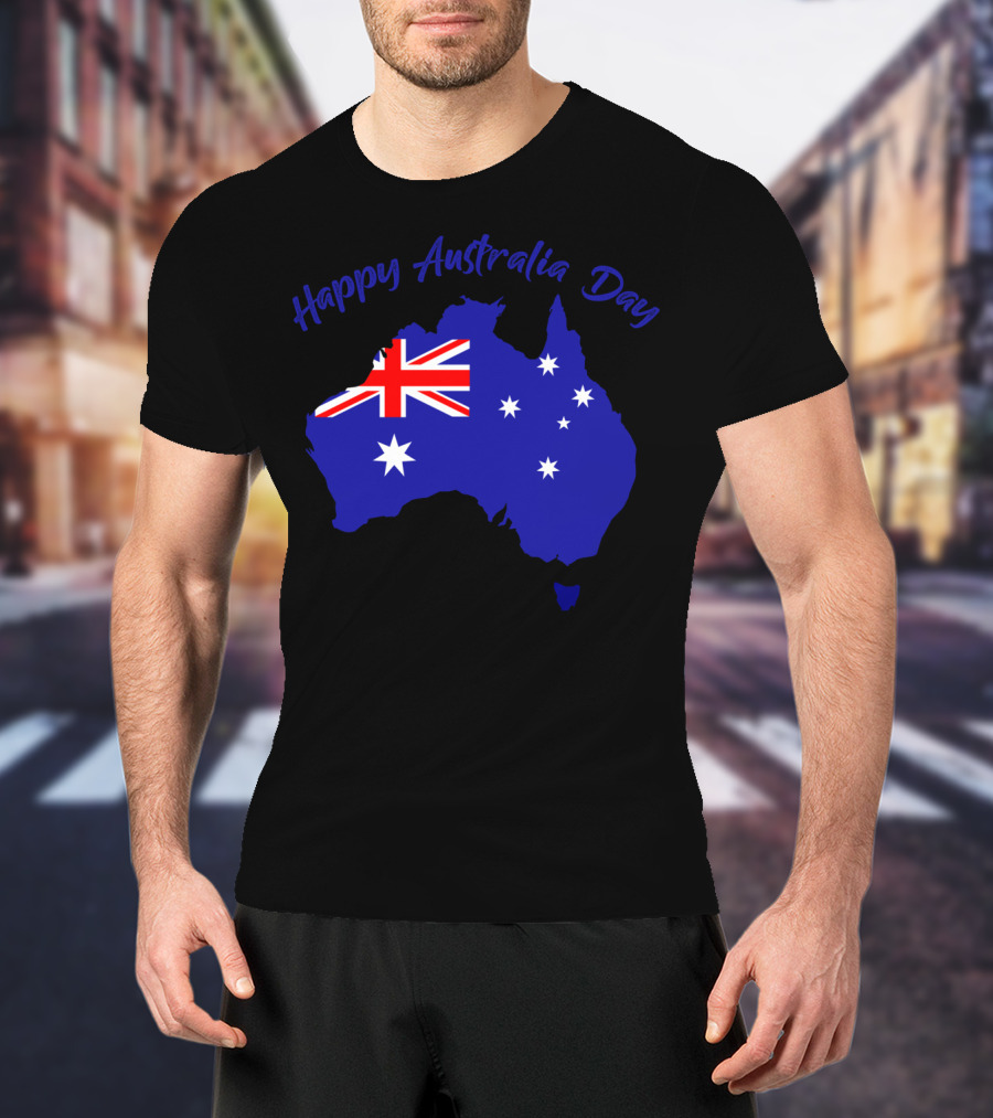 Happy Australia Day Map With Australian Flag And Stars T-Shirt