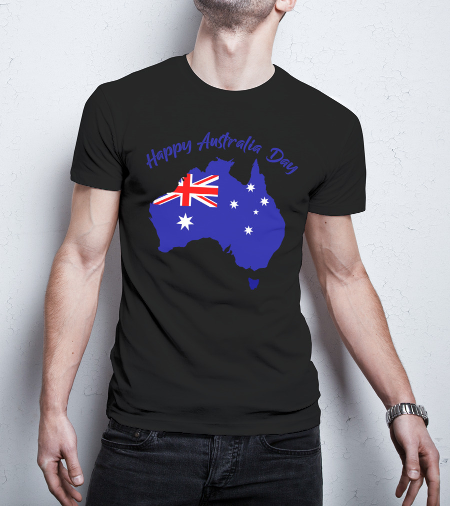 Happy Australia Day Map With Australian Flag And Stars T-Shirt