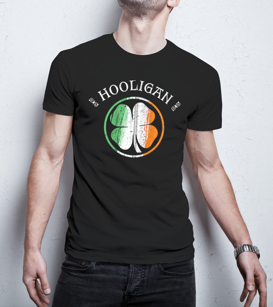 Hooligan Irish Shamrock Flag St Patrick's Day Clover Emblem T-Shirt