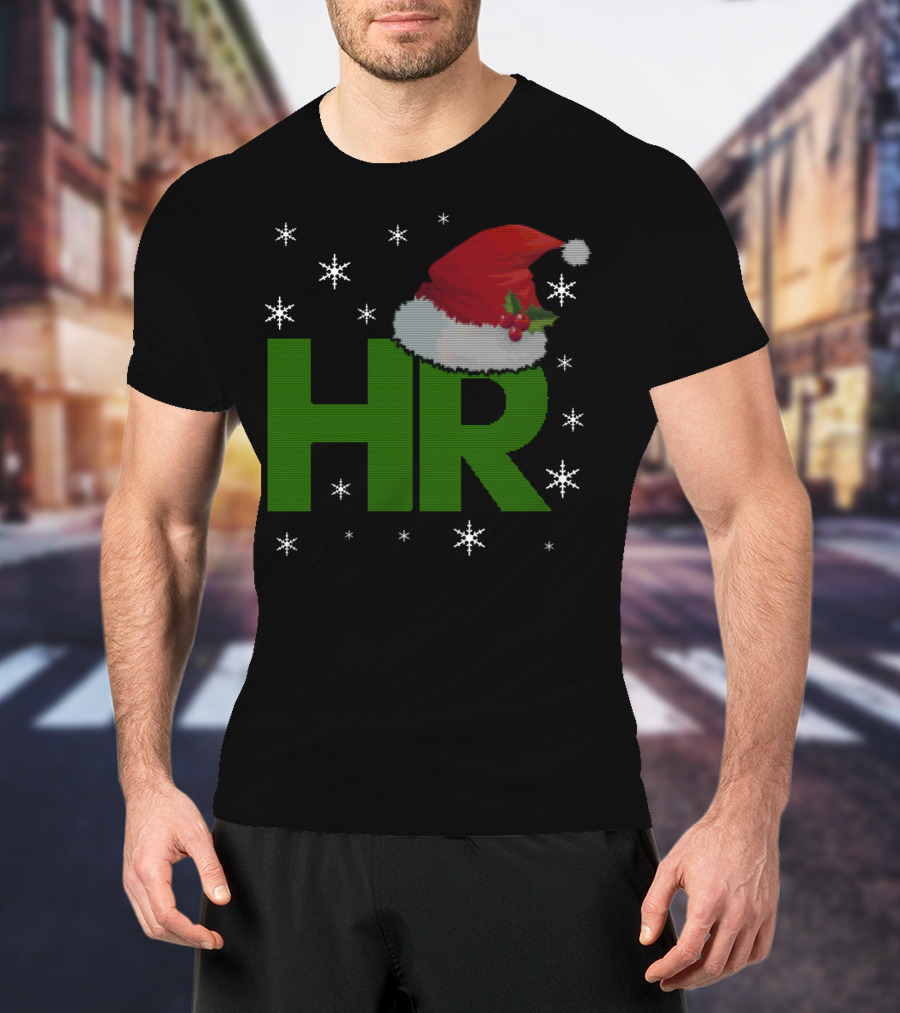 HR Santa Hat Human Resources Festive Christmas Snowflakes T-Shirt