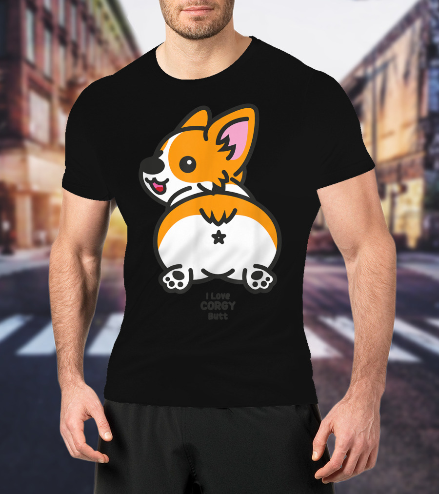 I Love Corgi Butt Playful Cartoon Dog T-Shirt