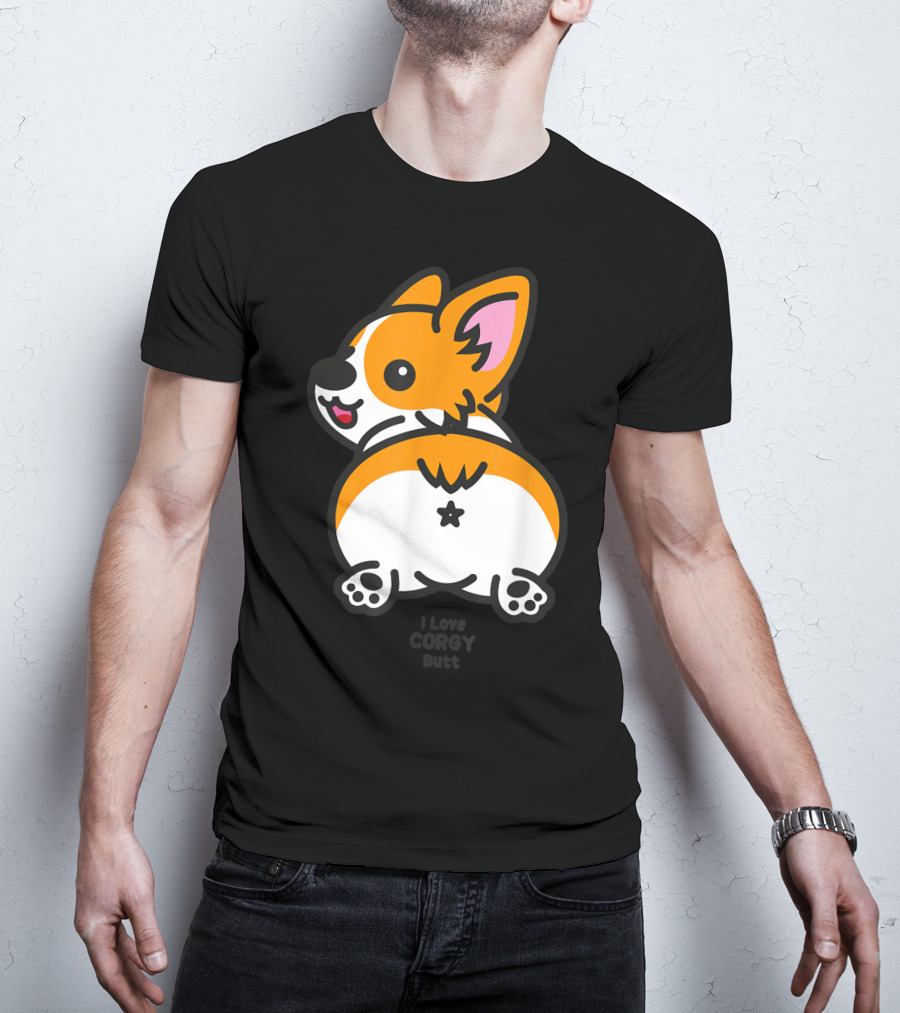 I Love Corgi Butt Playful Cartoon Dog T-Shirt
