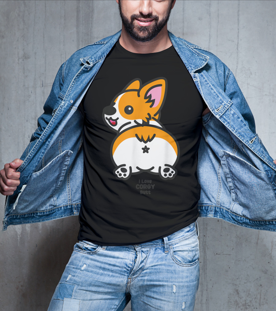 I Love Corgi Butt Playful Cartoon Dog T-Shirt