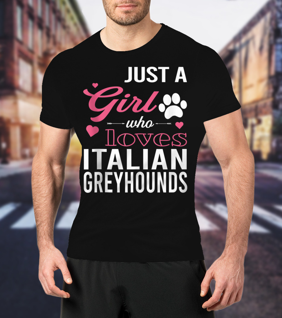 Just A Girl Who Loves Italian Greyhounds Paw Print Hearts T-Shirt