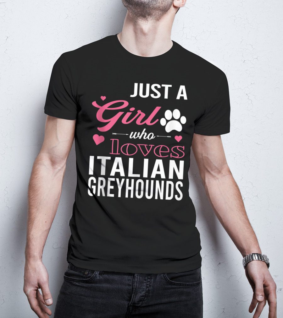 Just A Girl Who Loves Italian Greyhounds Paw Print Hearts T-Shirt