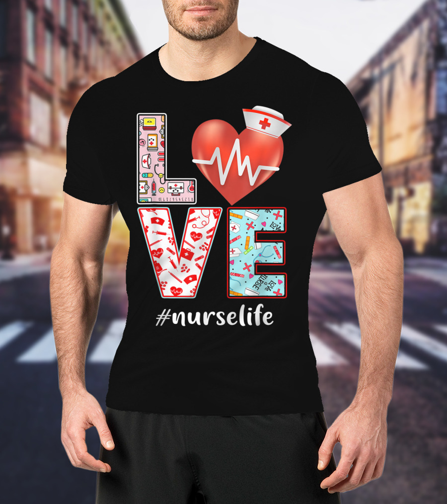 LOVE Heartbeat Nurselife Christmas Nursing T-Shirt