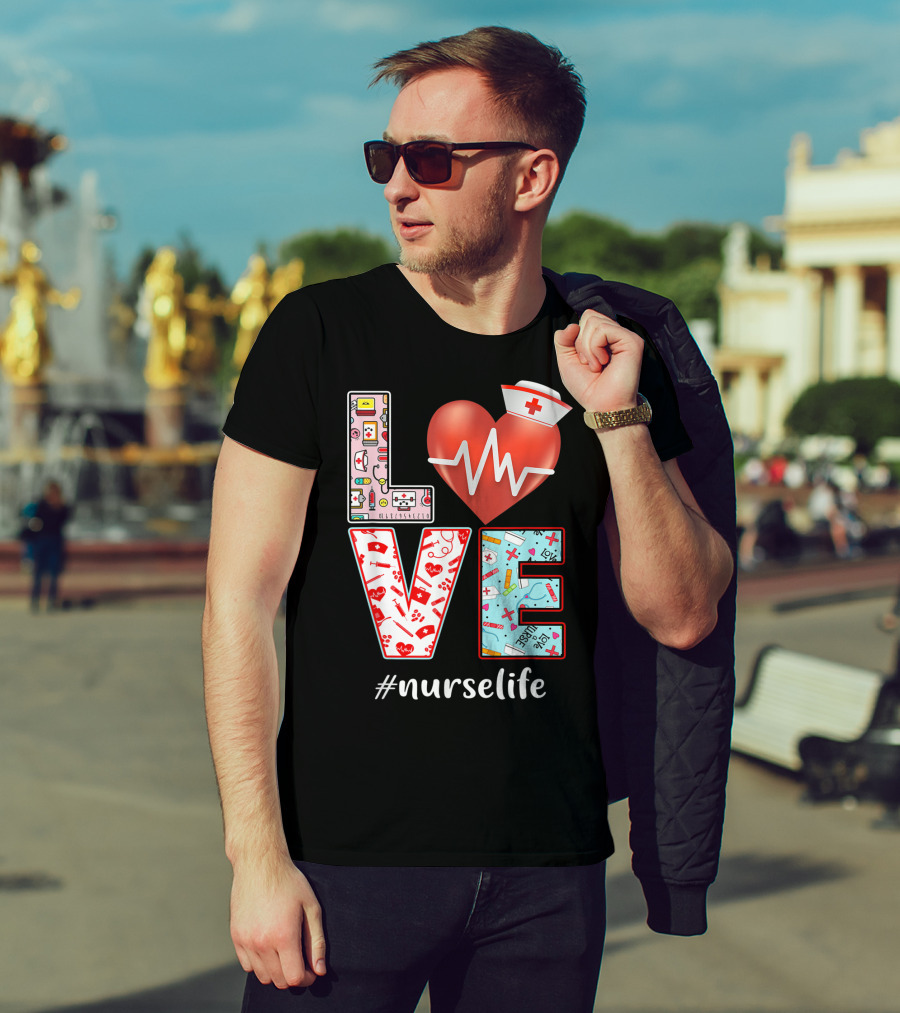 LOVE Heartbeat Nurselife Christmas Nursing T-Shirt