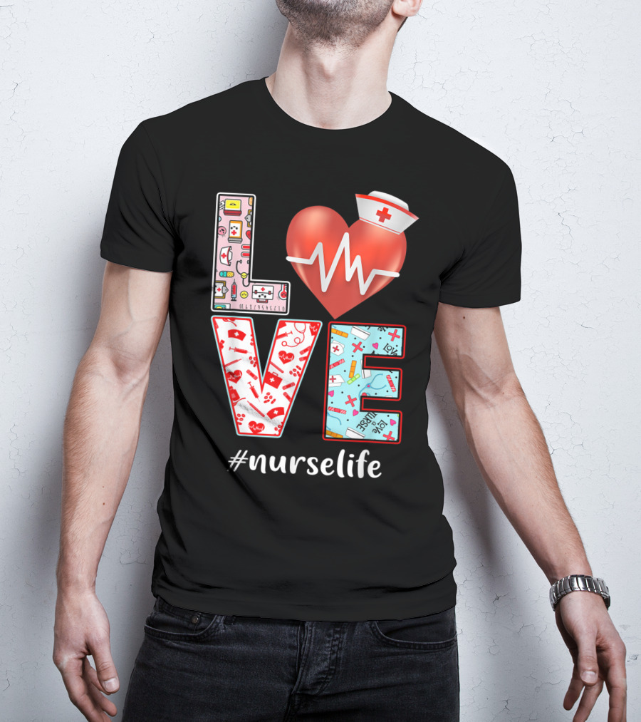 LOVE Heartbeat Nurselife Christmas Nursing T-Shirt