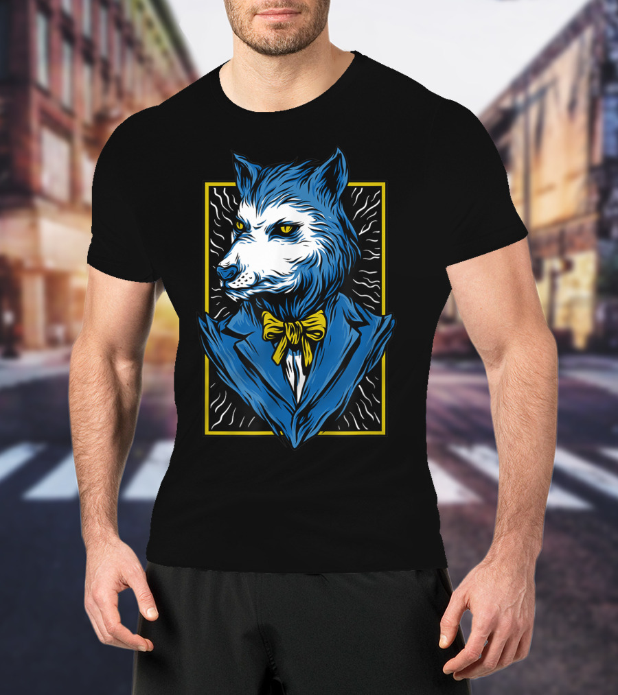 Mafia Don Dire Wolf Anthro In Suit With Yellow Bow Tie T-Shirt