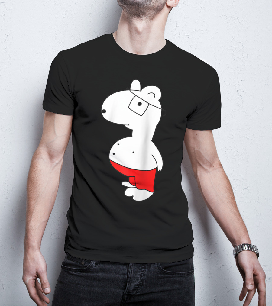 Marcuskun Bear Character With Glasses And Red Shorts T-Shirt