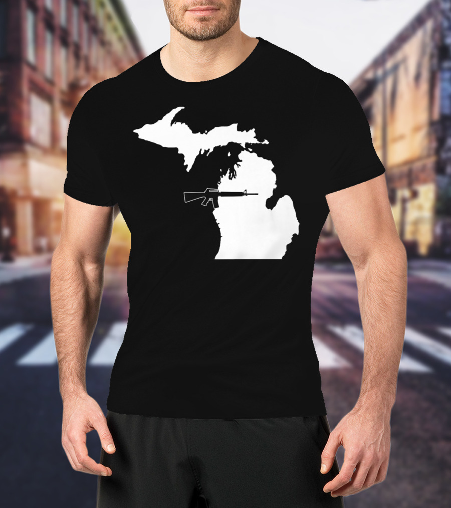 Michigan Shape With Tactical Gun T-Shirt