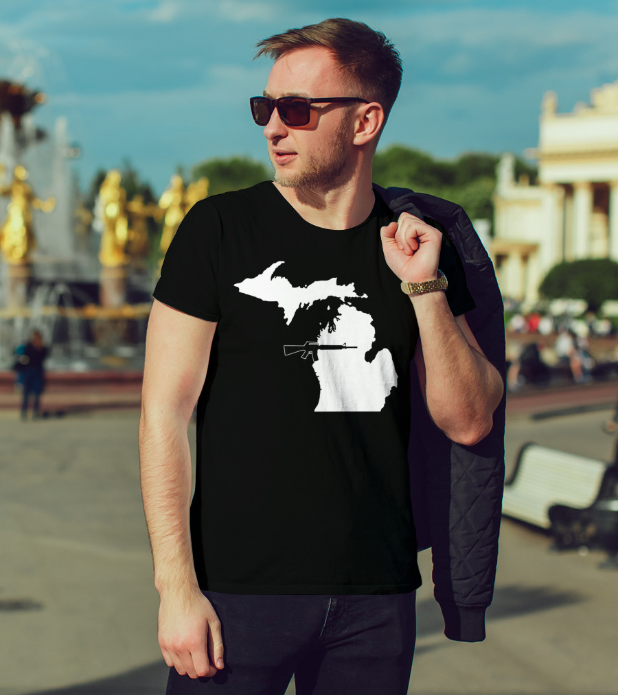 Michigan Shape With Tactical Gun T-Shirt
