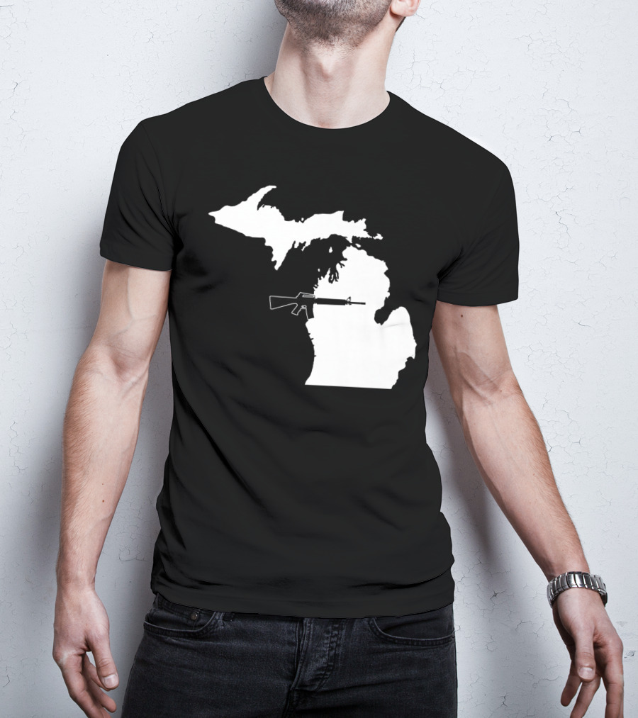 Michigan Shape With Tactical Gun T-Shirt