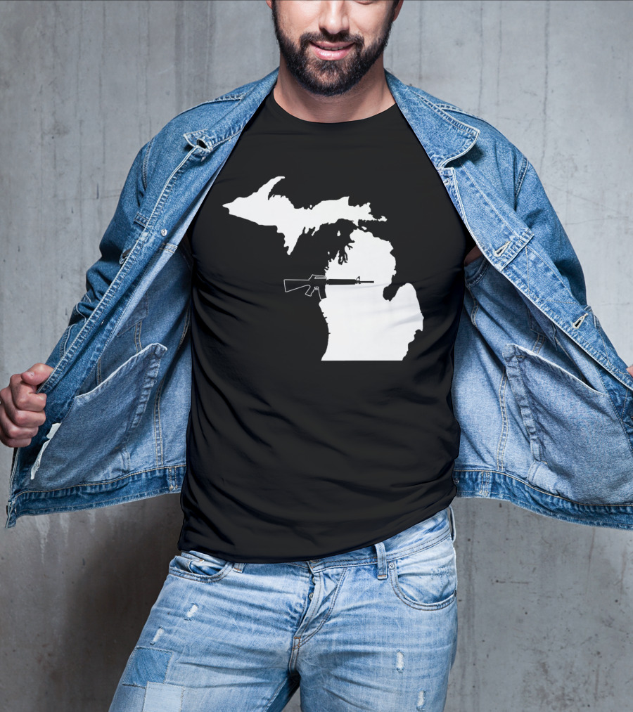 Michigan Shape With Tactical Gun T-Shirt