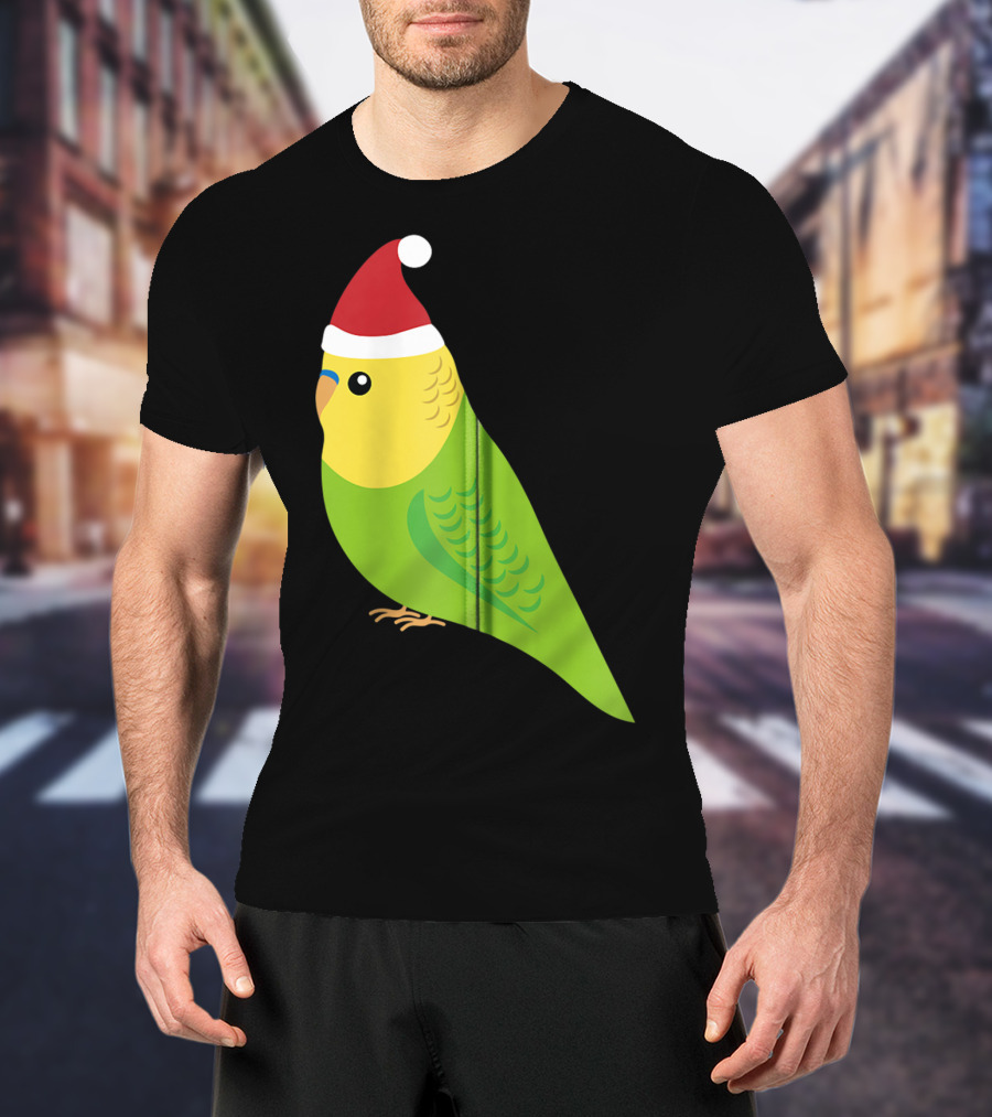 Parakeet Christmas Cute Budgie Bird Santa Hat T-Shirt