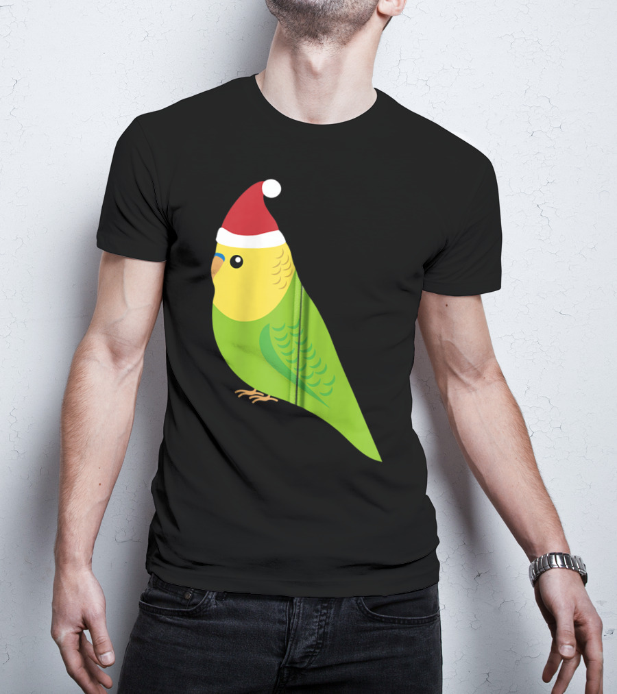 Parakeet Christmas Cute Budgie Bird Santa Hat T-Shirt