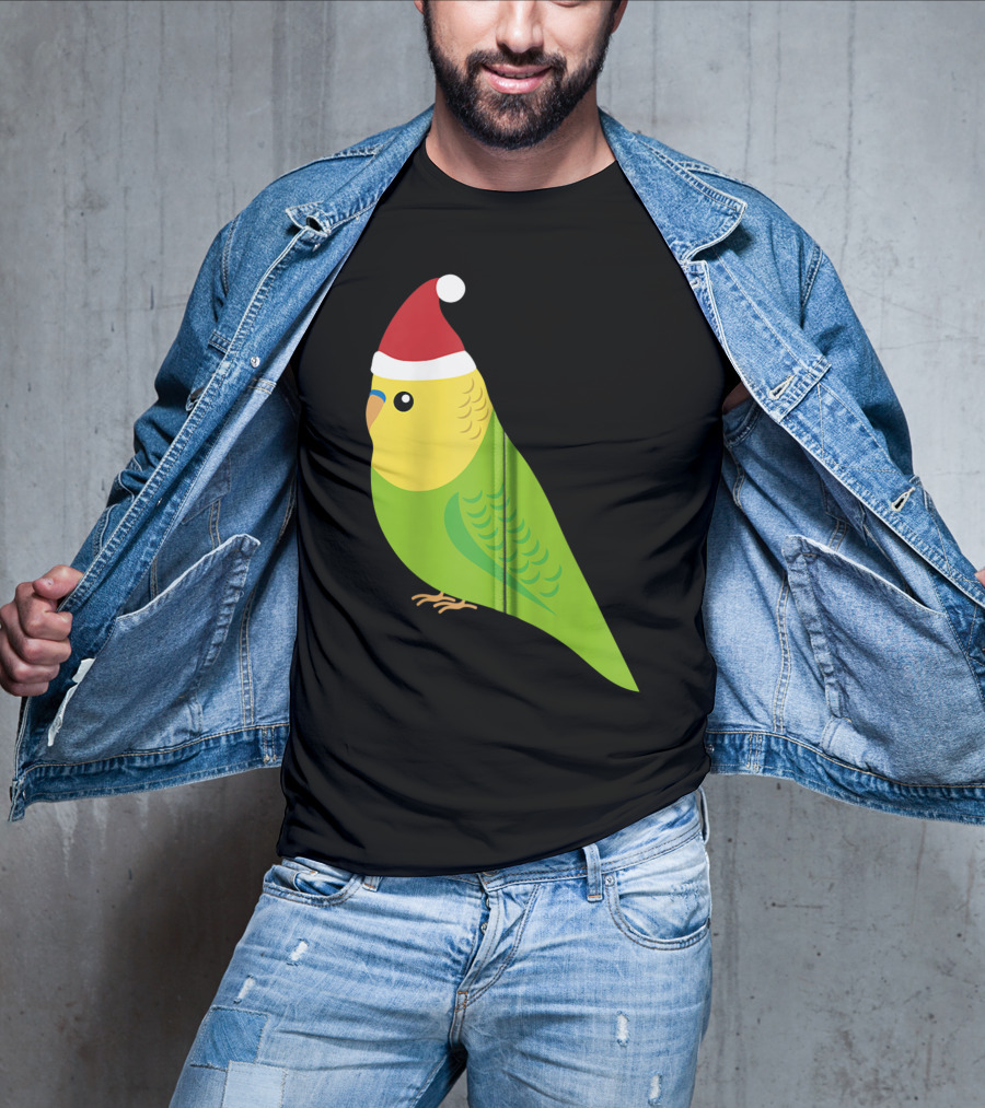 Parakeet Christmas Cute Budgie Bird Santa Hat T-Shirt