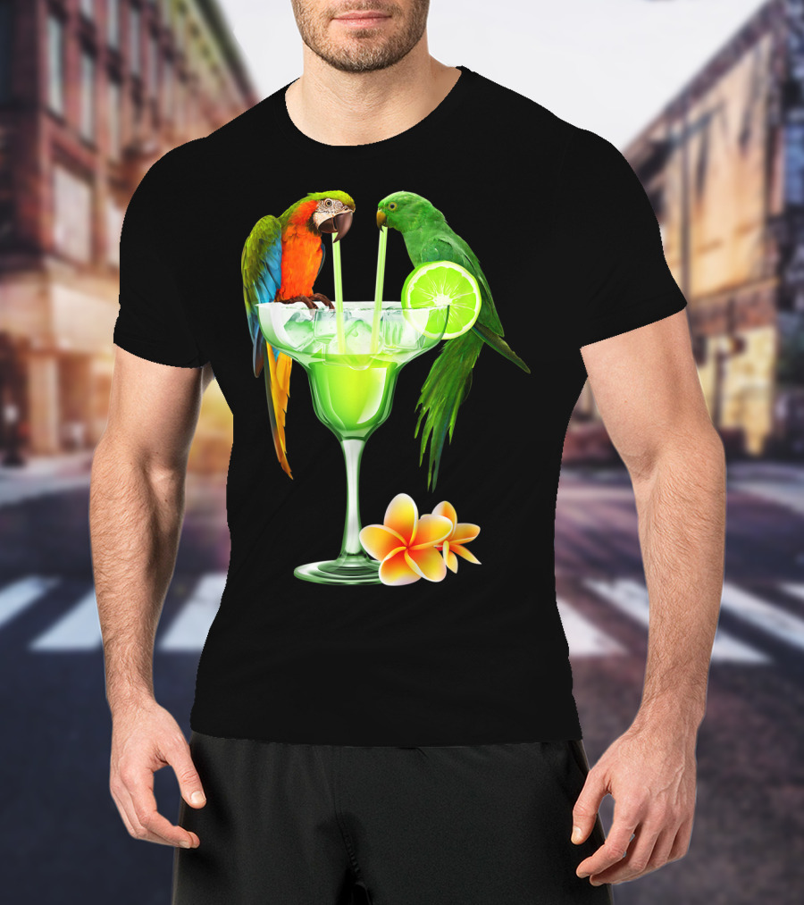 Parrots Enjoying Margaritas With Lime On Tropical Summer Vacation T-Shirt