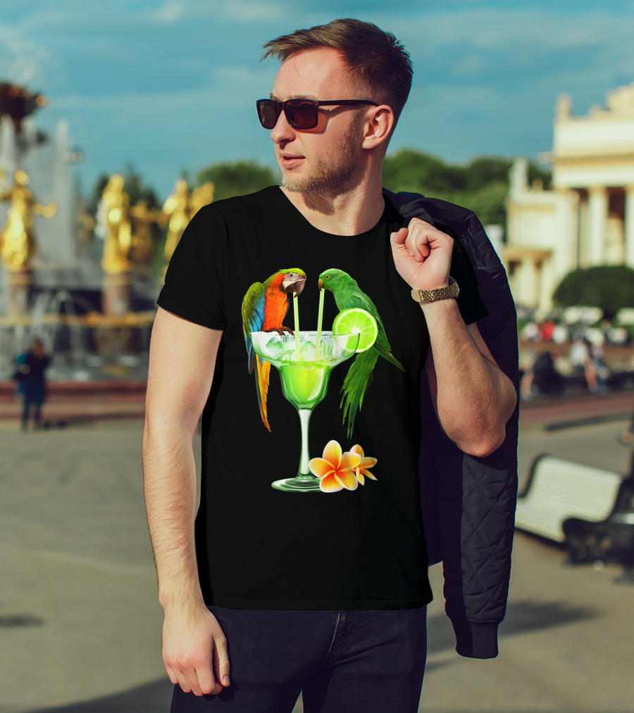 Parrots Enjoying Margaritas With Lime On Tropical Summer Vacation T-Shirt