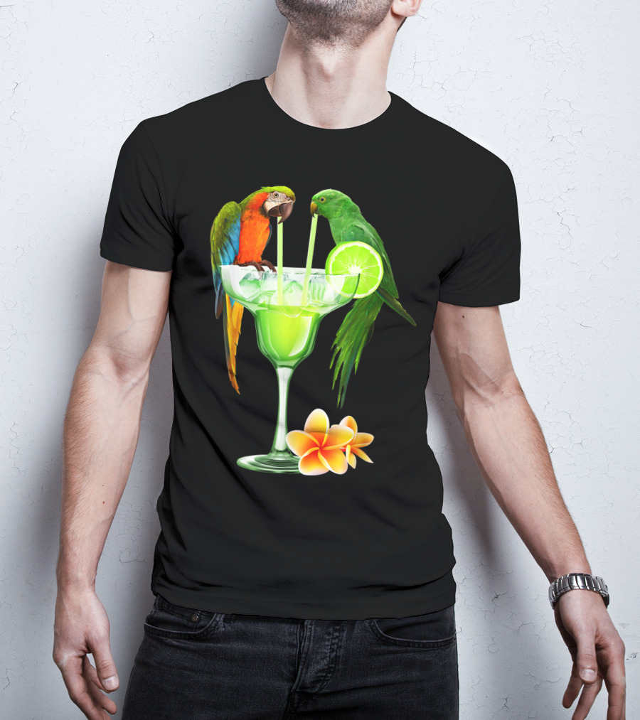 Parrots Enjoying Margaritas With Lime On Tropical Summer Vacation T-Shirt