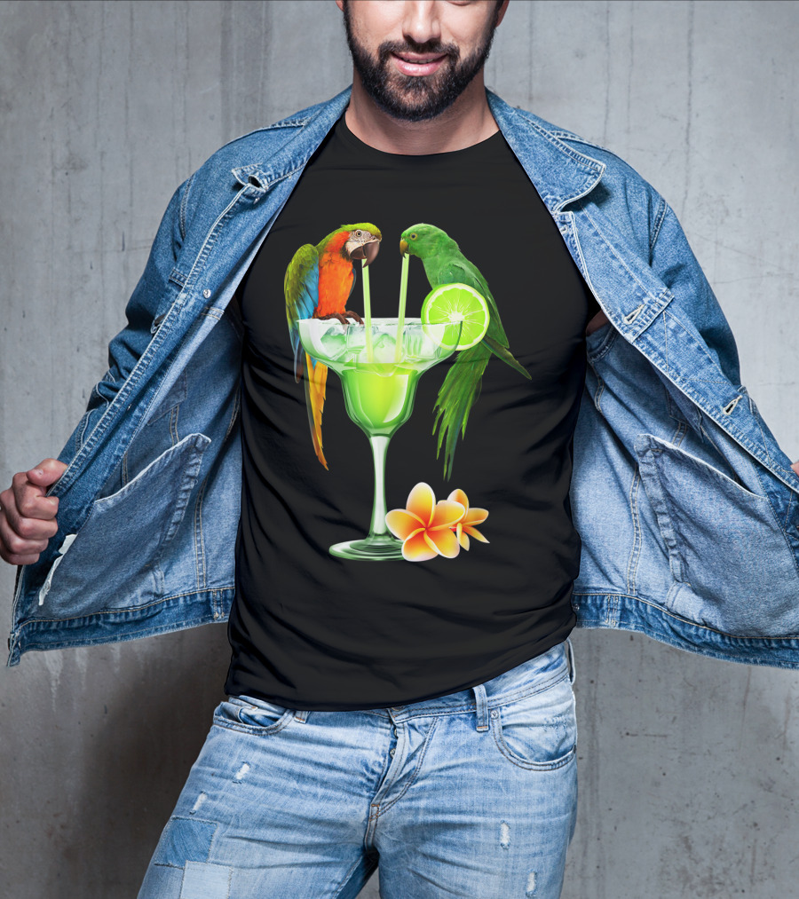 Parrots Enjoying Margaritas With Lime On Tropical Summer Vacation T-Shirt