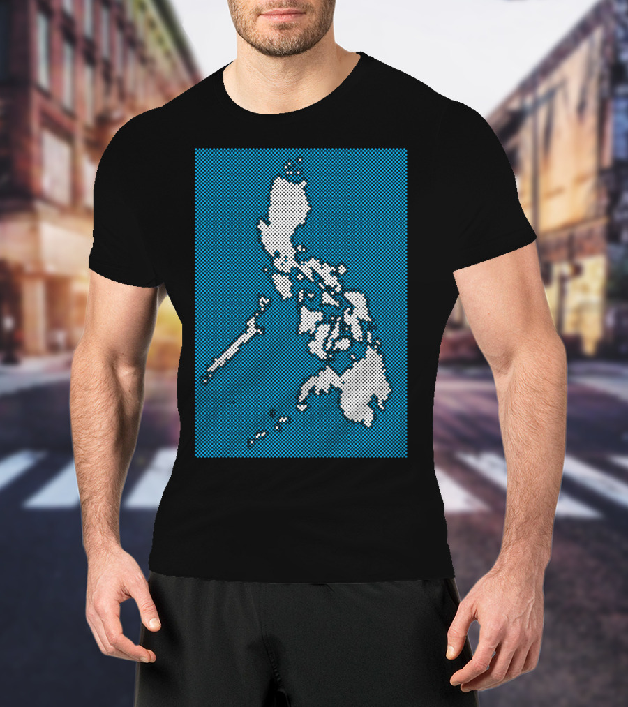 Philippines Map Halftone Blue Background T-Shirt