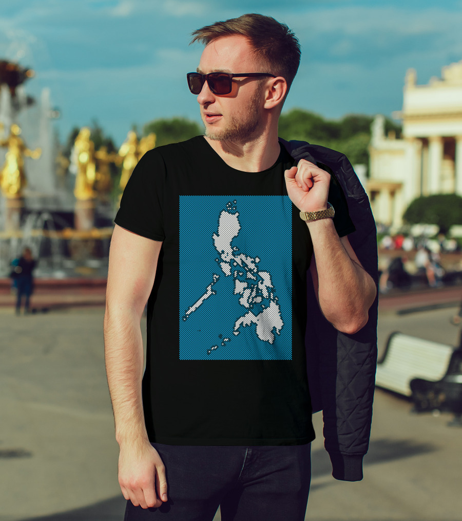 Philippines Map Halftone Blue Background T-Shirt