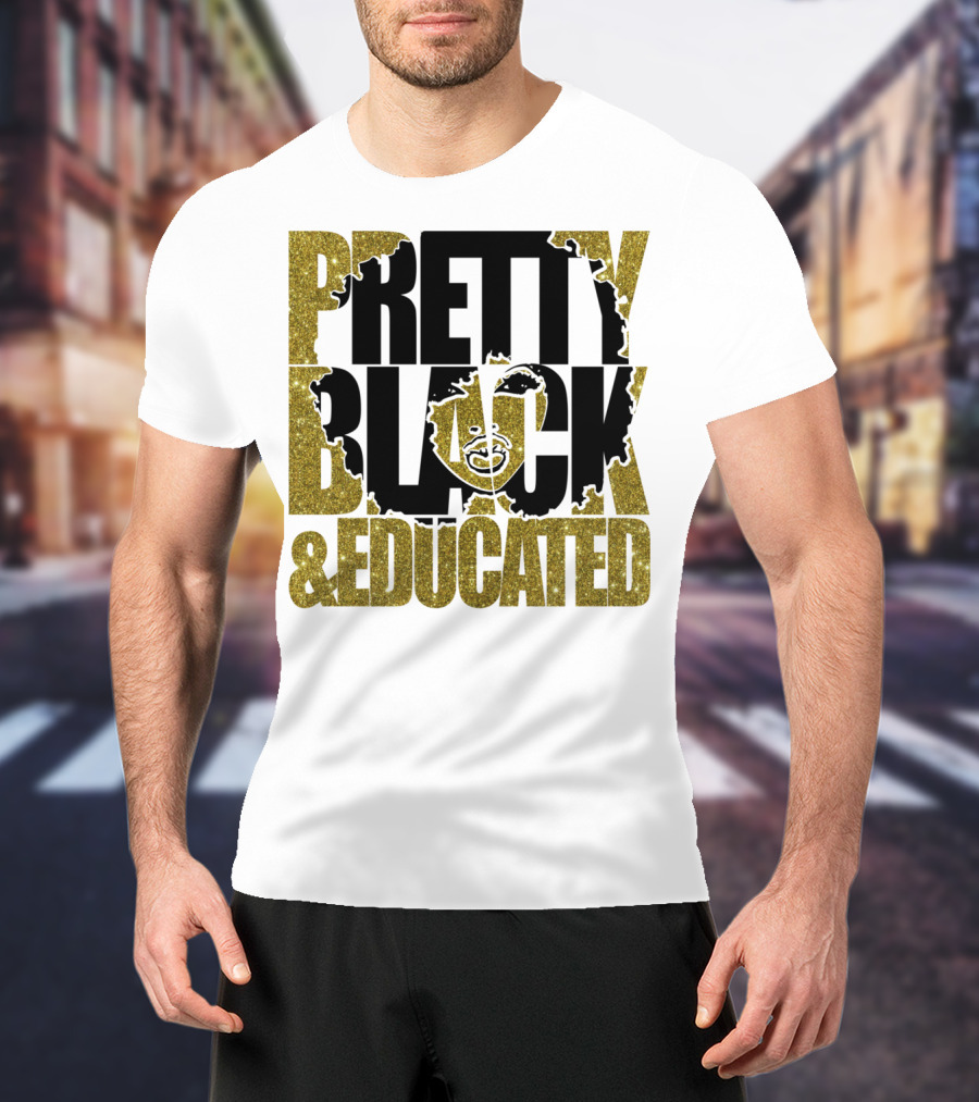 Pretty Black And Educated Queen African Gold Glitters T-Shirt