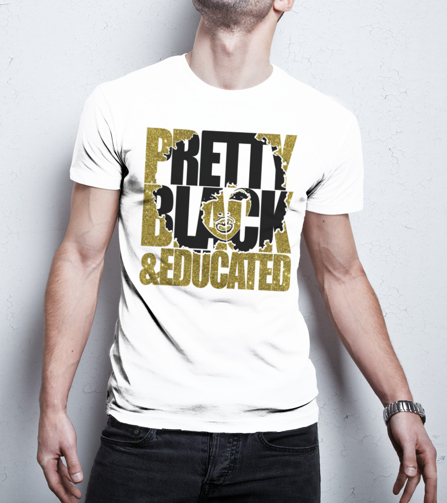 Pretty Black And Educated Queen African Gold Glitters T-Shirt