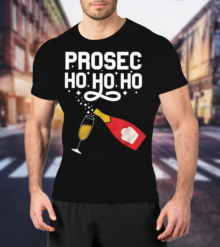 Prosecco Ho Ho Ho Funny Christmas Wine Bottle And Glass T-Shirt